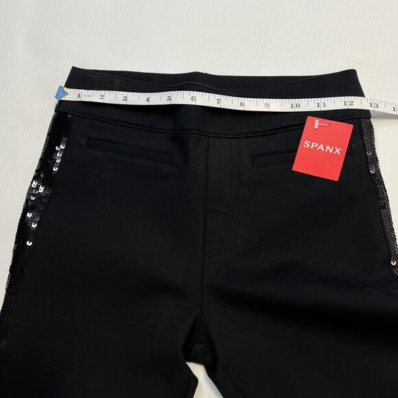 Spanx Ponte Skinny Pants Womens XS Black Sequin Trim High Rise Stretch Slim - Picture 12 of 12
